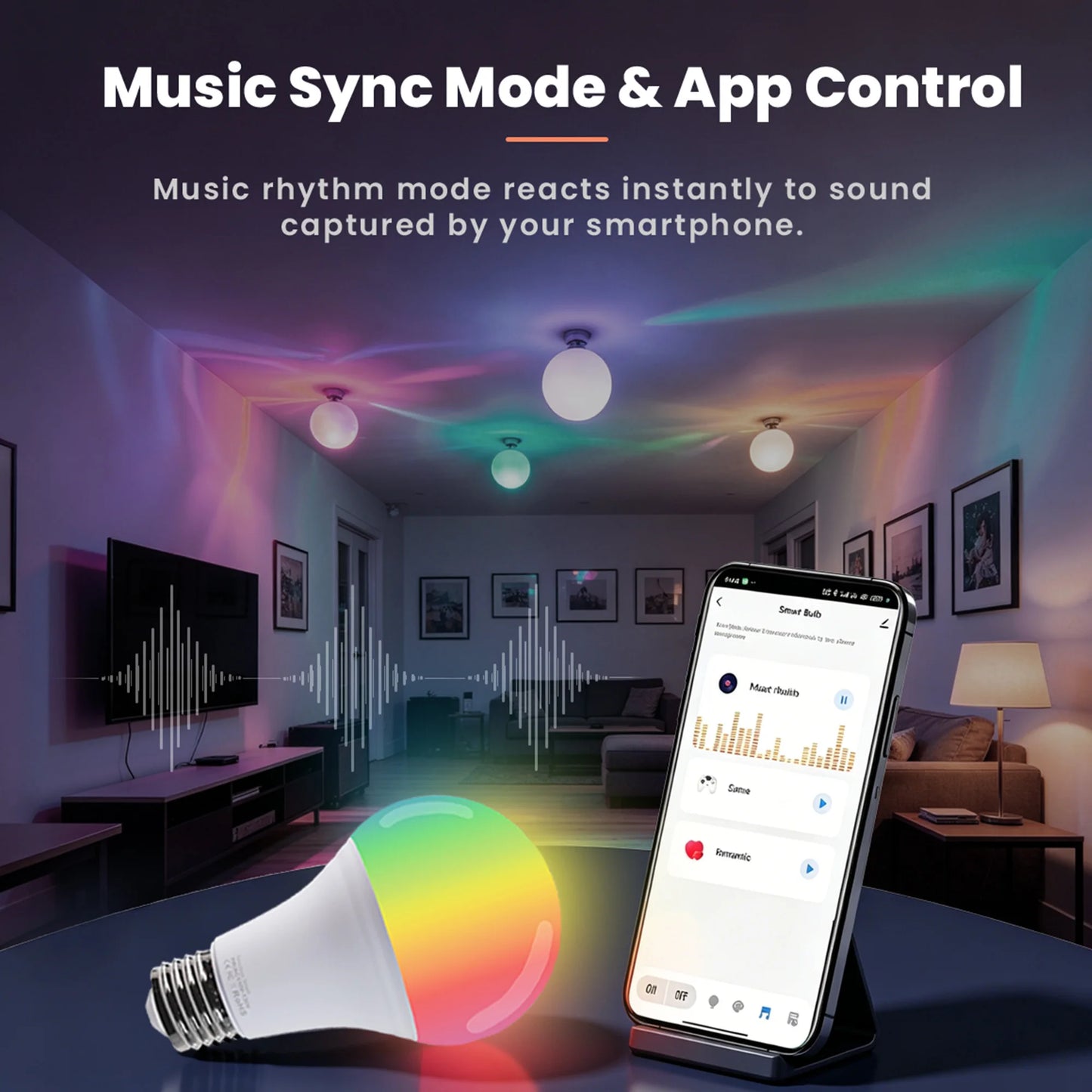 Smeileas RGBCW Smart Bulbs Dimmable LED Lights Music Sync