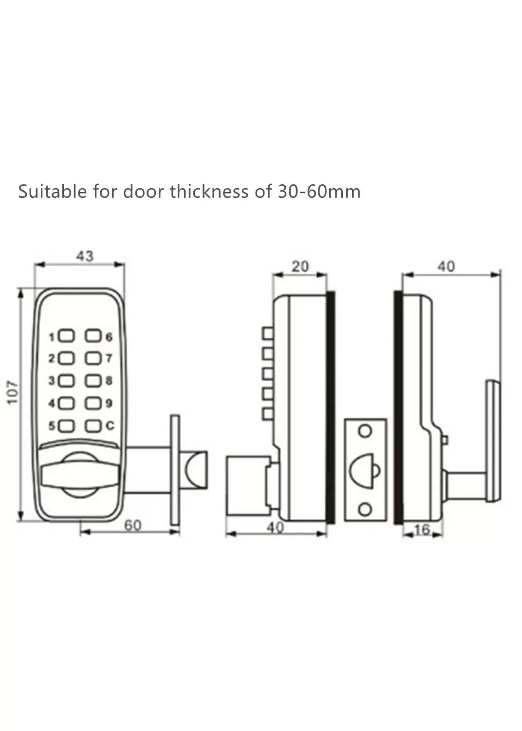 Keyless Mechanical Door Lock With Keypad And Digital Code