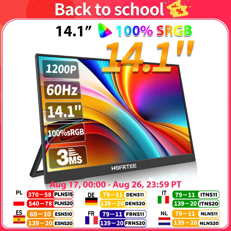 Hgfrtee Portable Monitor Ips Extended Display For Laptop