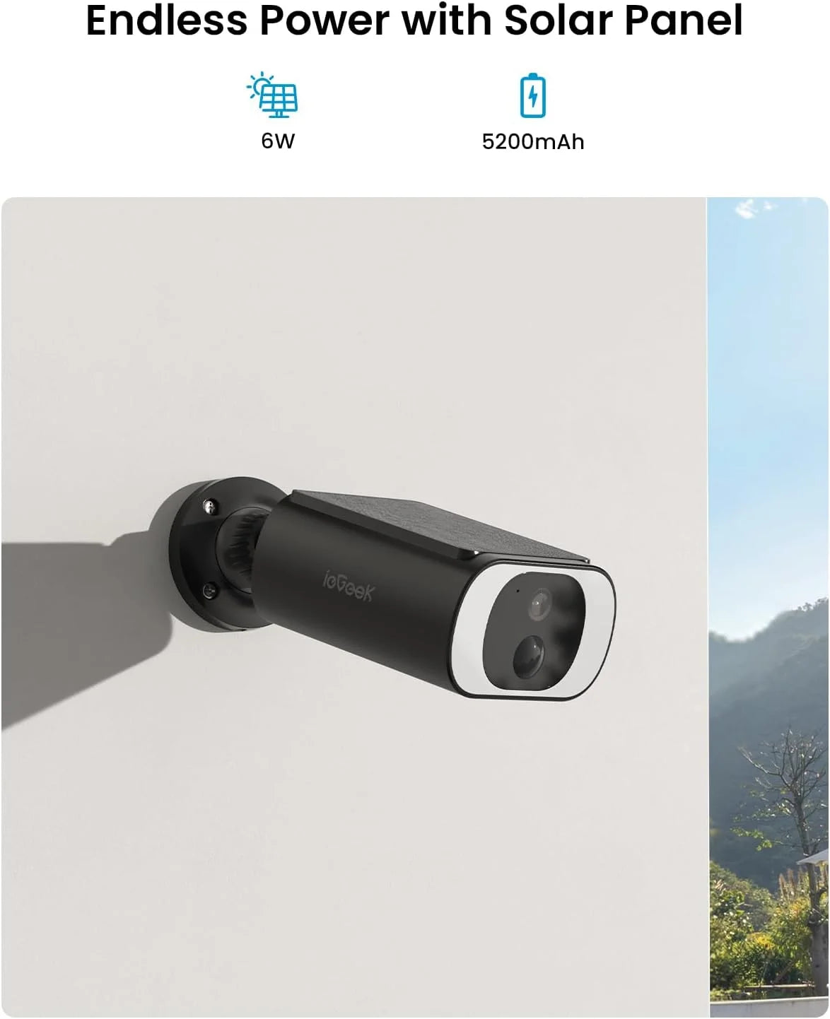 Wireless Solar Security Camera 2K AI Motion Detection