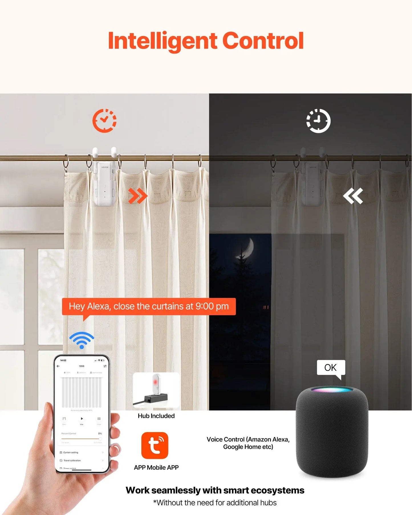 Curtain Opener Motorized Curtain Rod With Hub Remote App