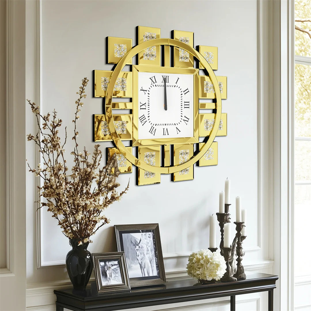 Decorative Resin Wall Clock With Crystal Inlay Design