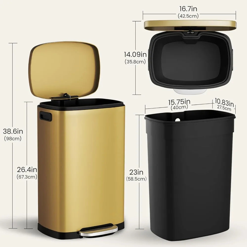 Stainless Steel Pedal Trash Can With Soft Close Lid