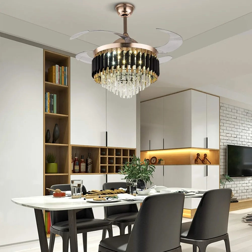 Crystal Fandelier Chandelier With Retractable Ceiling Fan