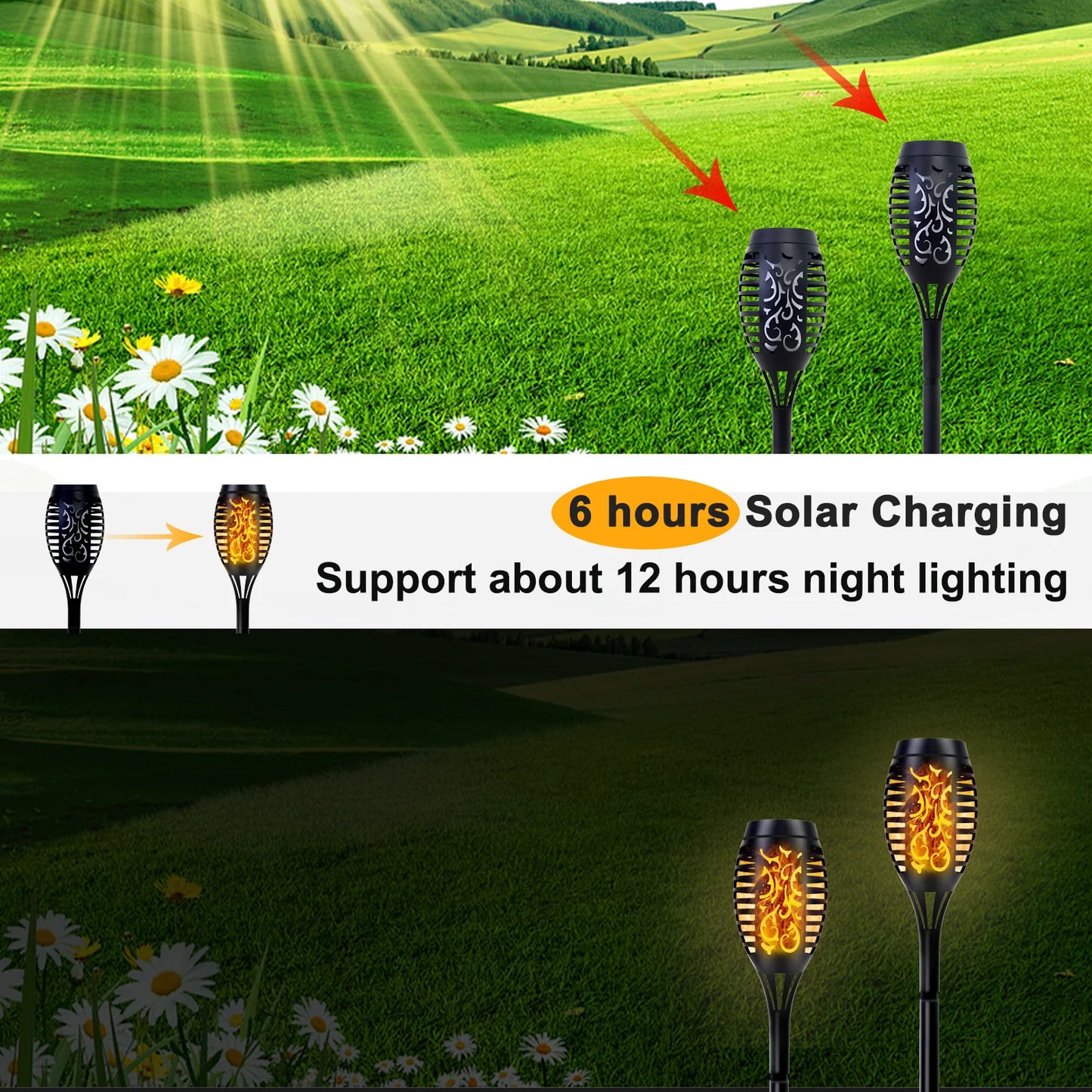 Solar Torch Lights With Flickering Flame Waterproof Garden