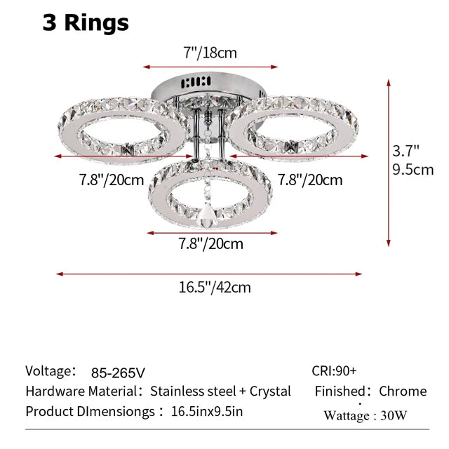 GreeLustr Modern Pendant Light Crystal Ring Chandelier