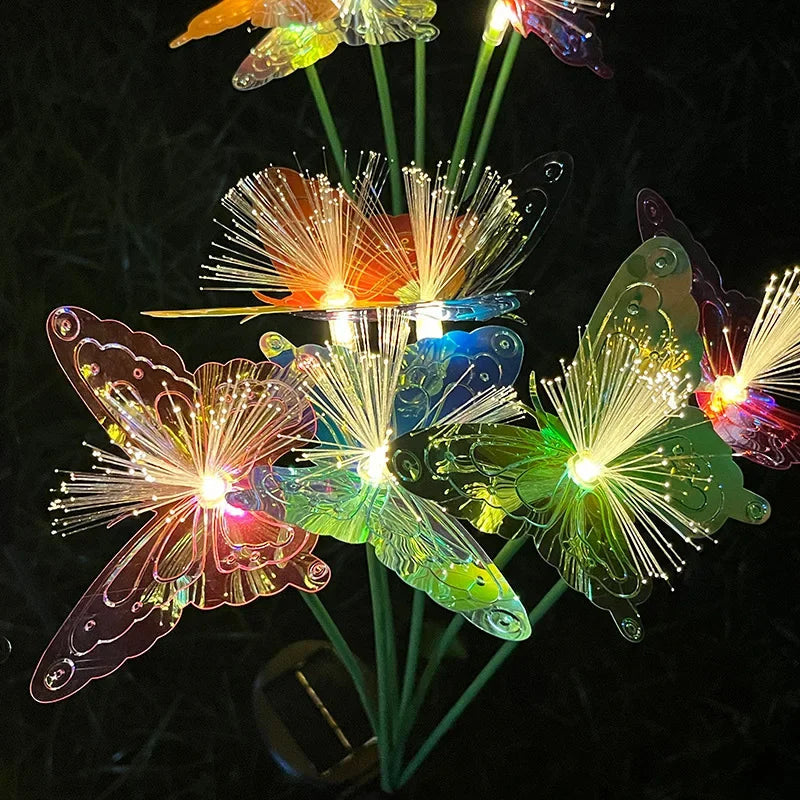 Solar LED Fiber Optic Butterfly Light 6 Head Garden