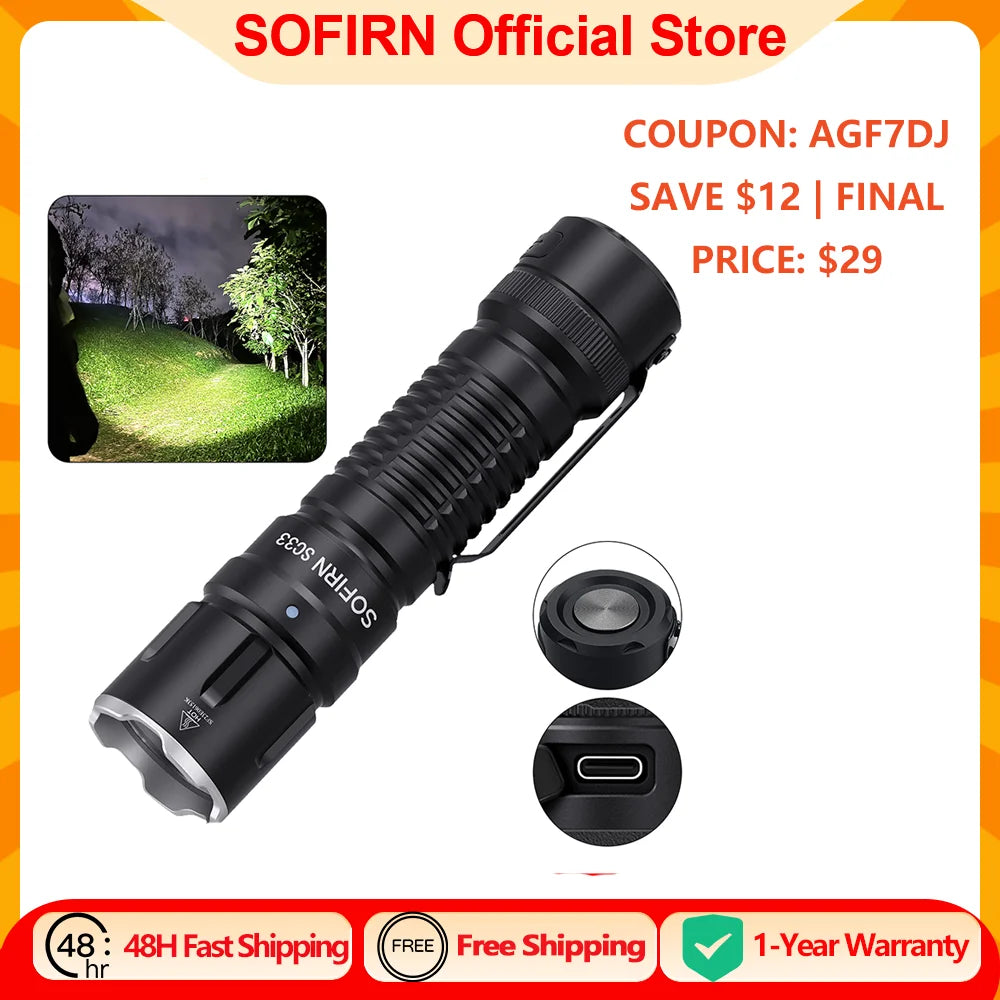 Sofirn SC33 XHP70 HI Rechargeable Tactical Flashlight