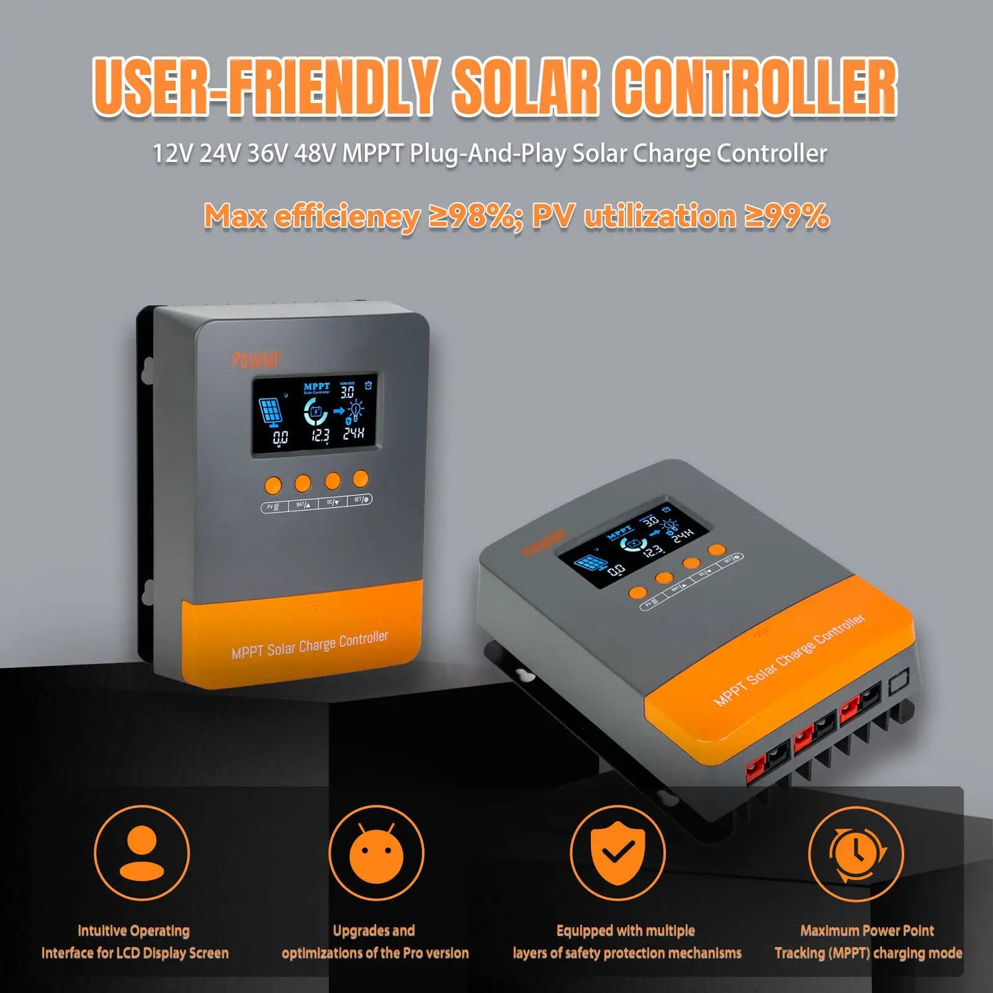 PowMr MPPT 60A Solar Charge Controller 160V LCD Display