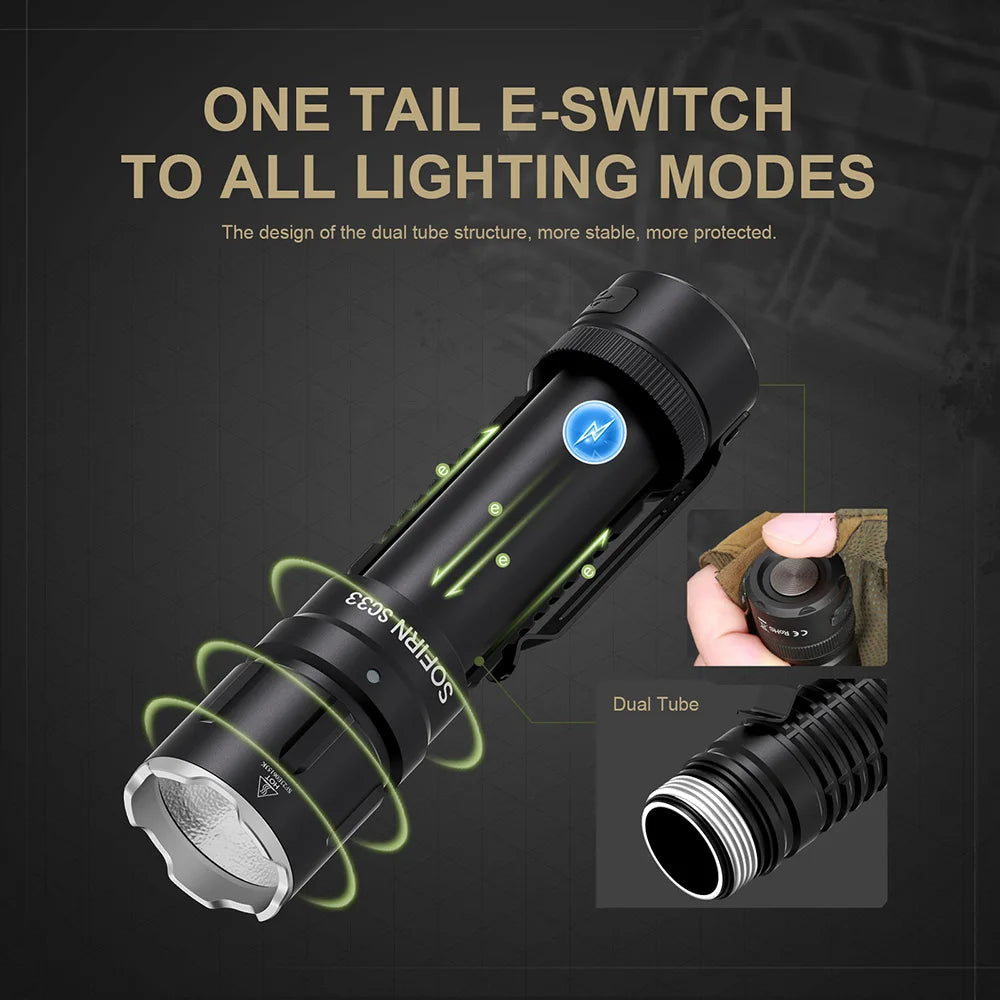 Sofirn SC33 XHP70 HI Rechargeable Tactical Flashlight