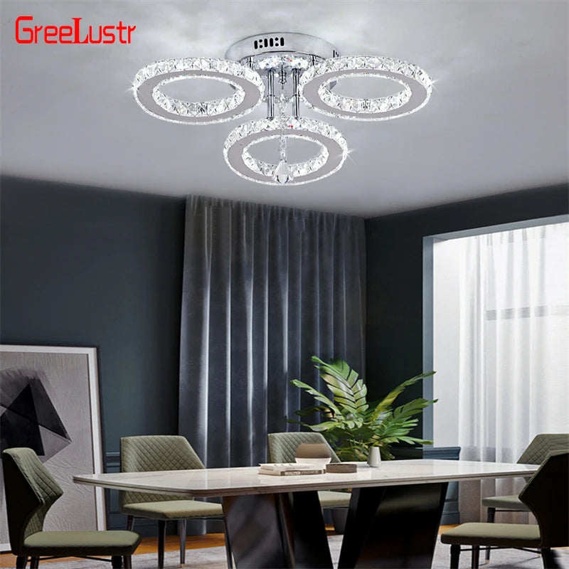 GreeLustr Modern Pendant Light Crystal Ring Chandelier