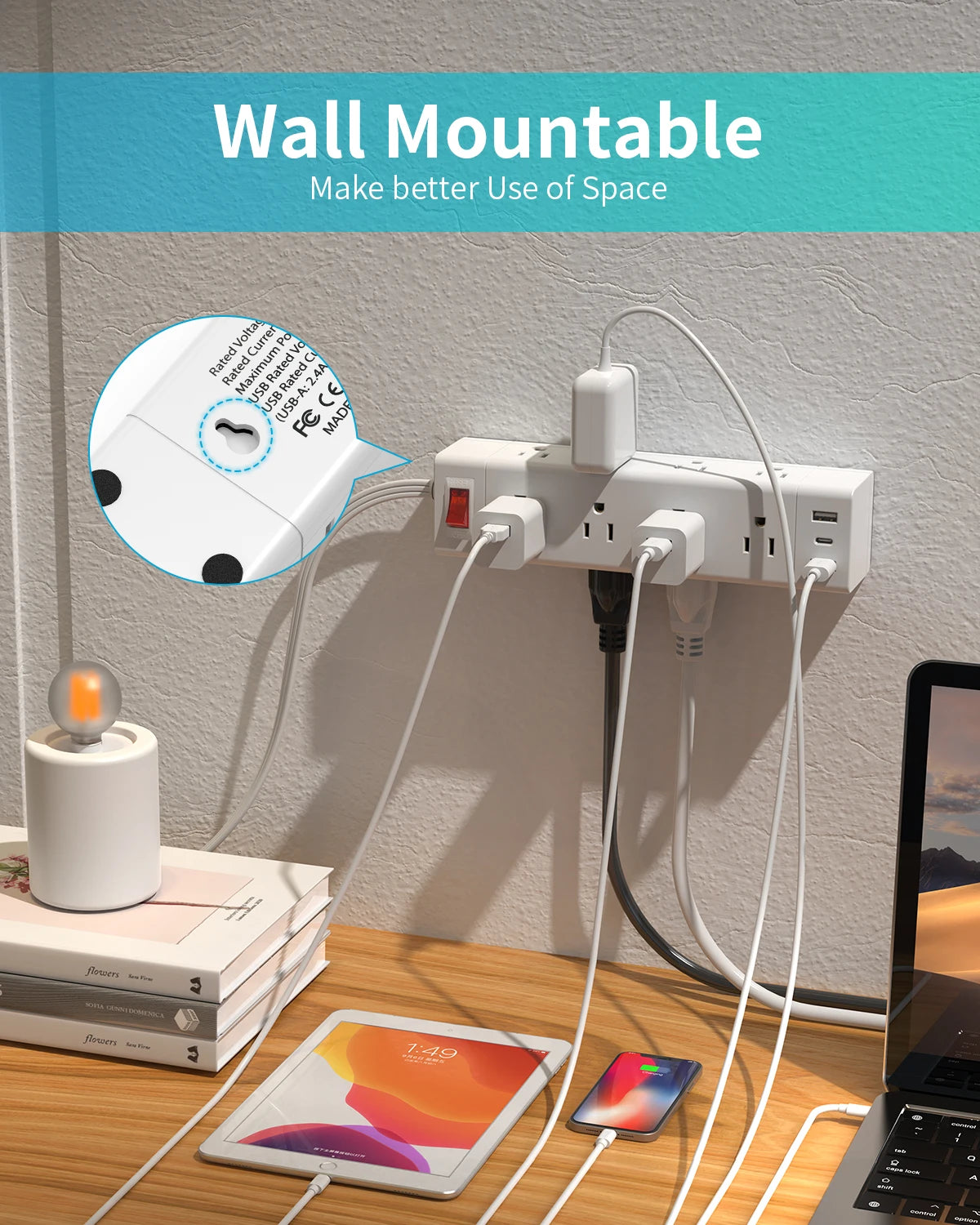 PASSUS Three Way Power Strip With PD20W Fast Charging