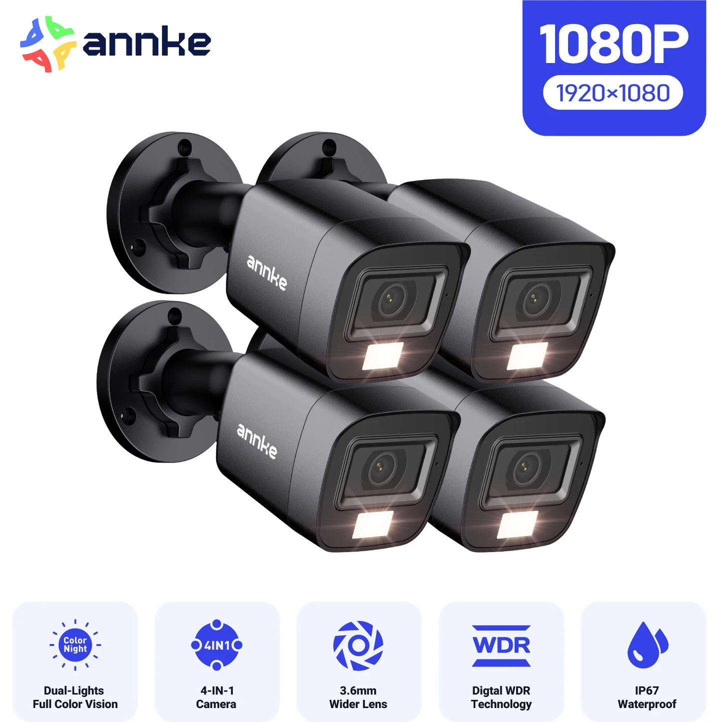 ANNKE 1080P 2MP HDTVI Surveillance Camera Night Vision IP67