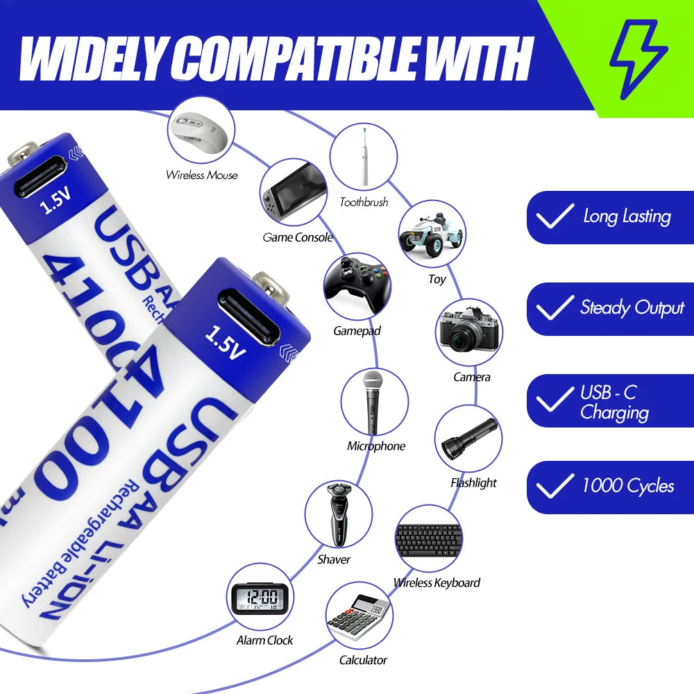 Kuugro 4100mWh USB Rechargeable Battery