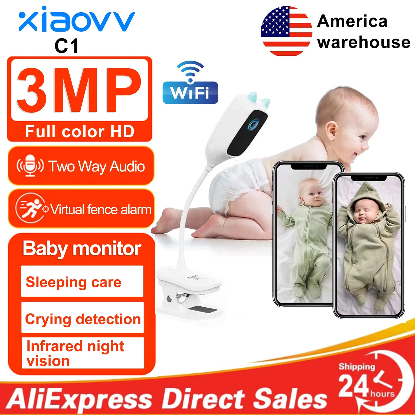 XIAOVV 3MP 2K WiFi Indoor Mini IP Camera Home Security