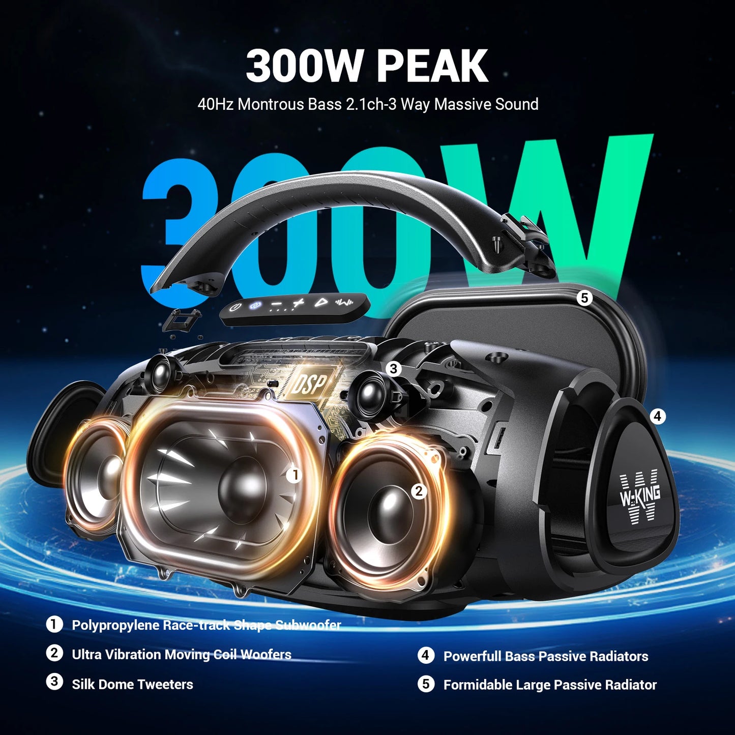 W-King X20 200W Bluetooth Speaker IPX7 Waterproof