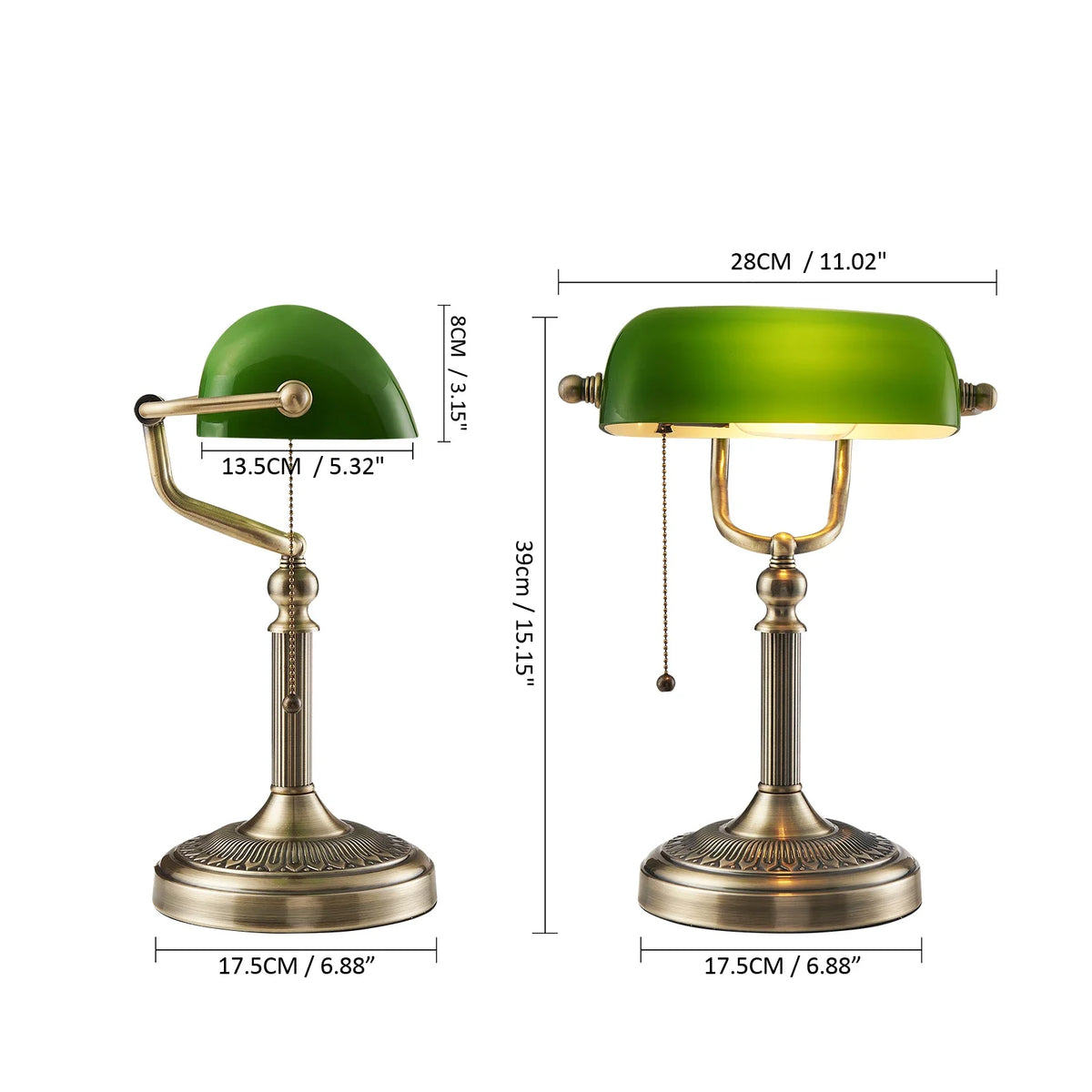 Classic Glass Bankers Desk Lamp Iron Zipper Switch