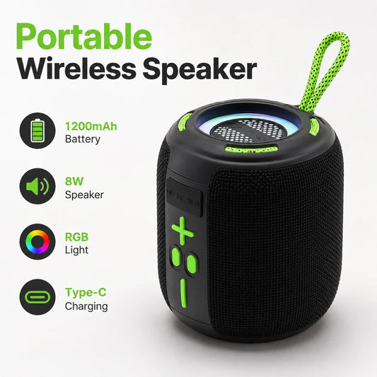 Portable Bluetooth Speaker 8W Stereo RGB Light 1200mAh