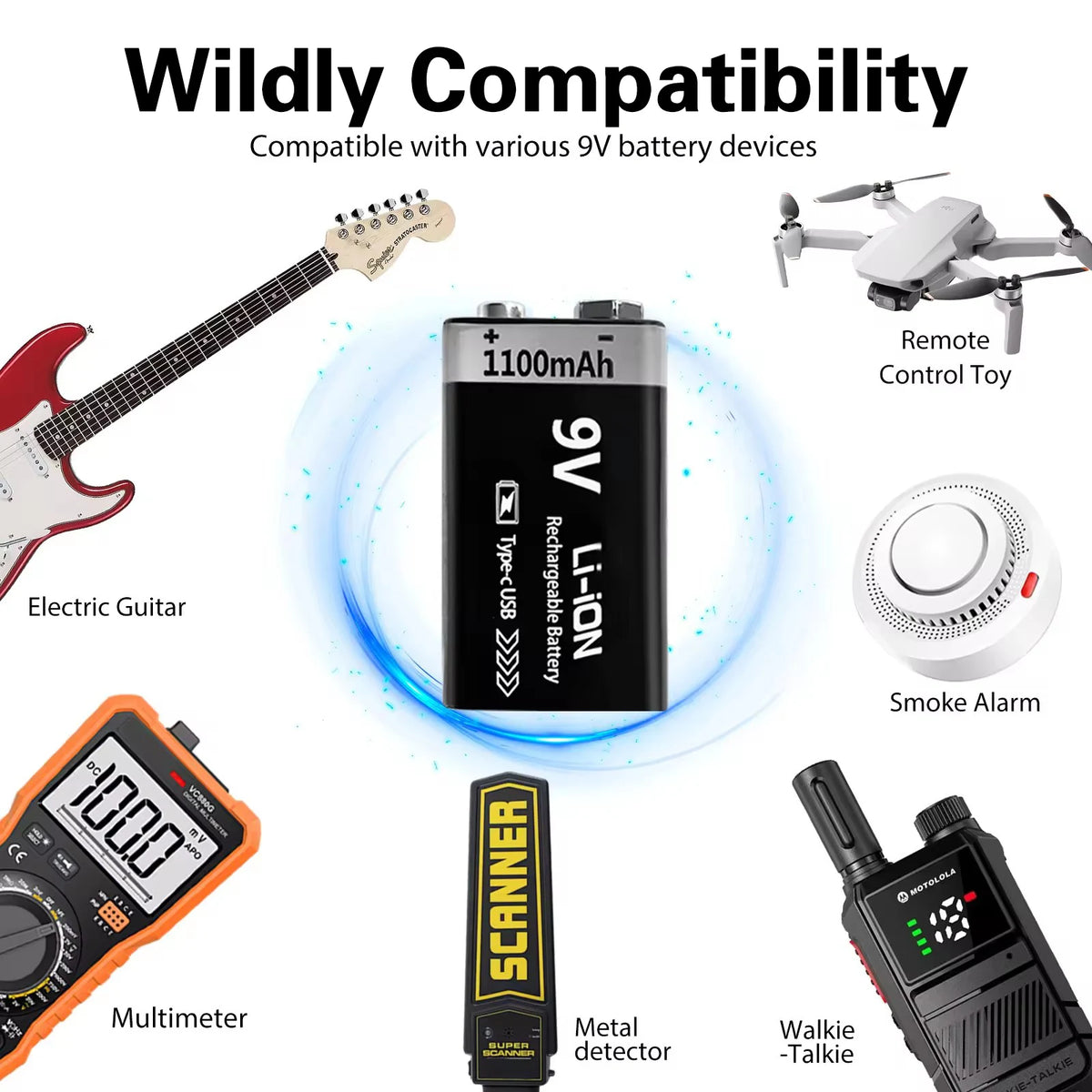 Kuugro 9V USB Rechargeable Battery Pack