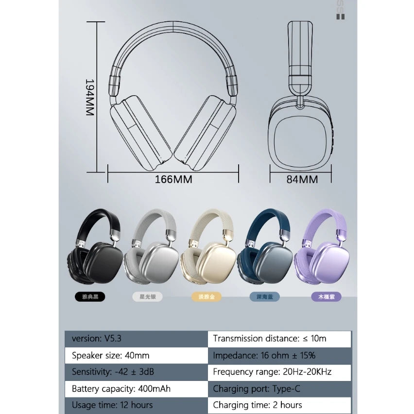 Wireless Bluetooth Over Ear Headphones Noise Cancelling Mic