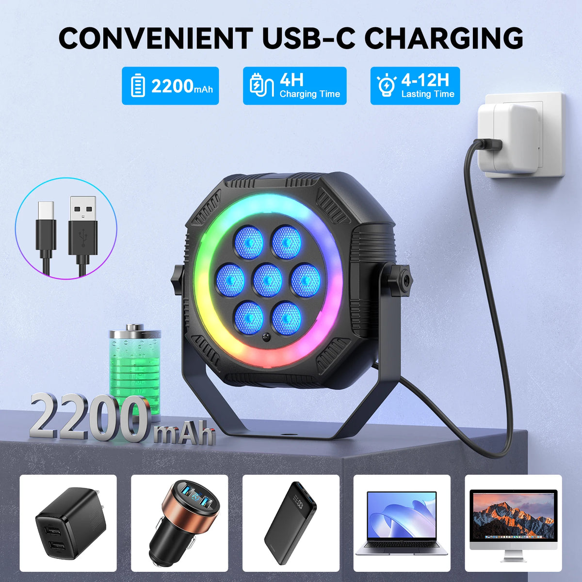 U'King Rechargeable RGB LED Stage Par Lights
