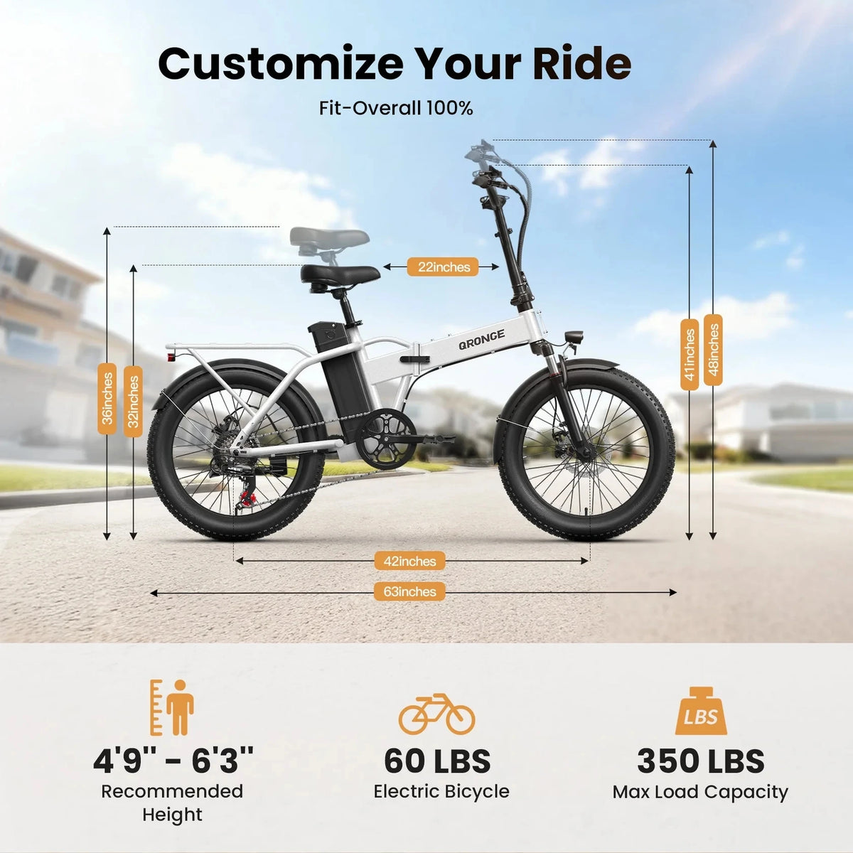 QRONGE Waterfall Folding Fat Tire Electric Bicycle