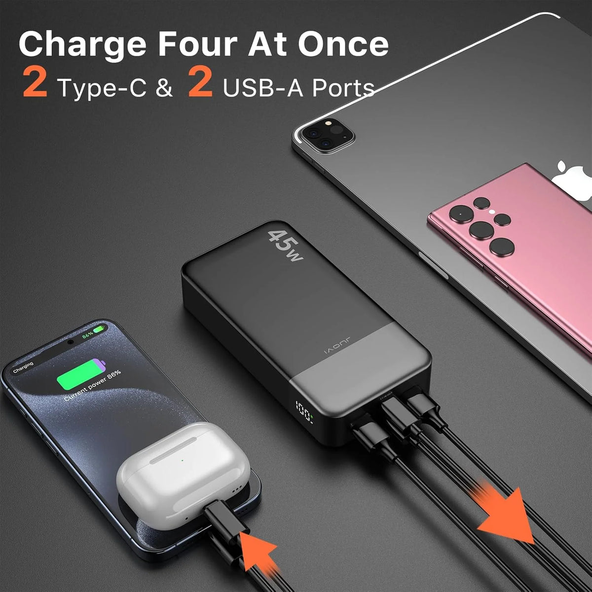 JUOVI 45W Fast Charging Power Bank With LED Display