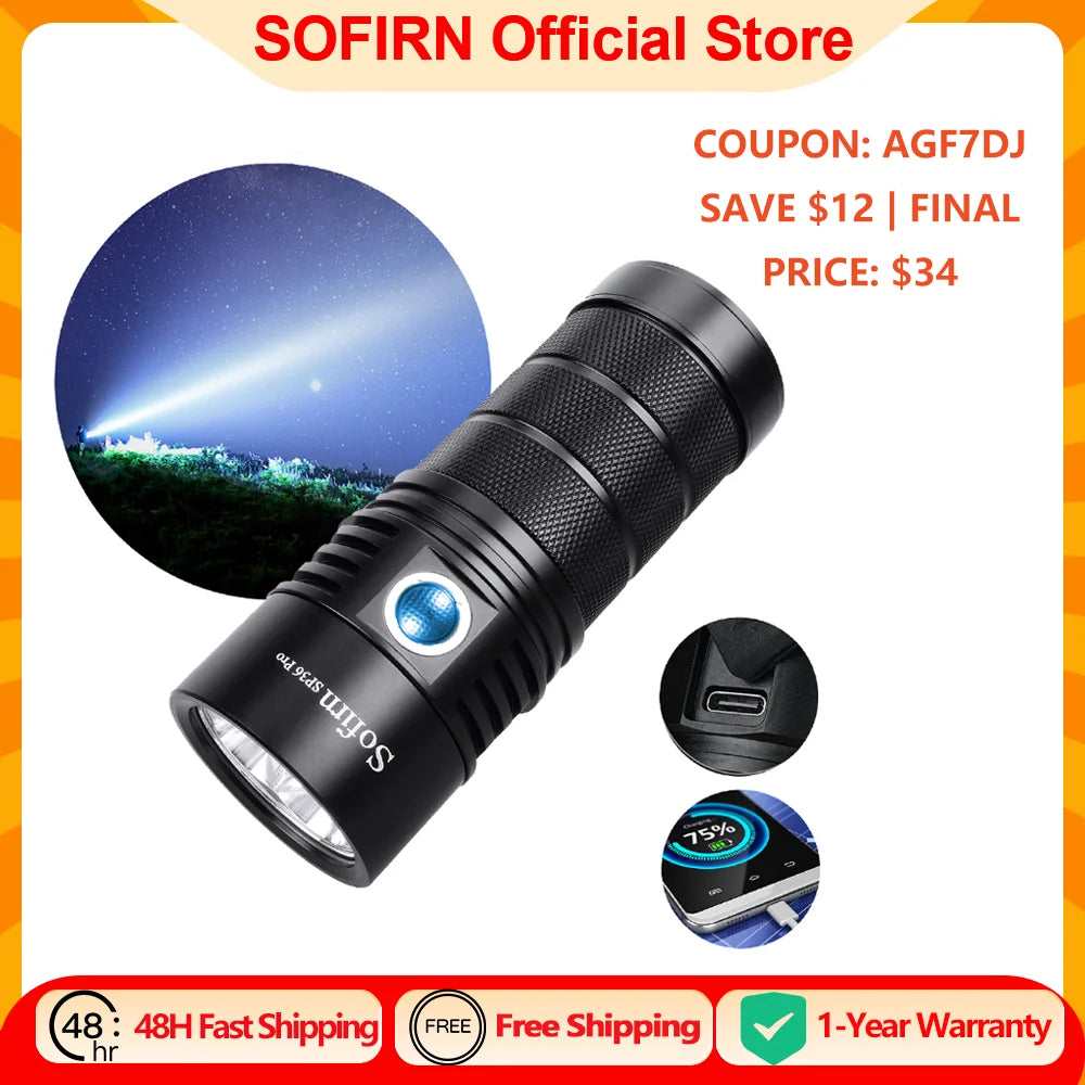 Sofirn SP36 Pro USB C Rechargeable LED Flashlight