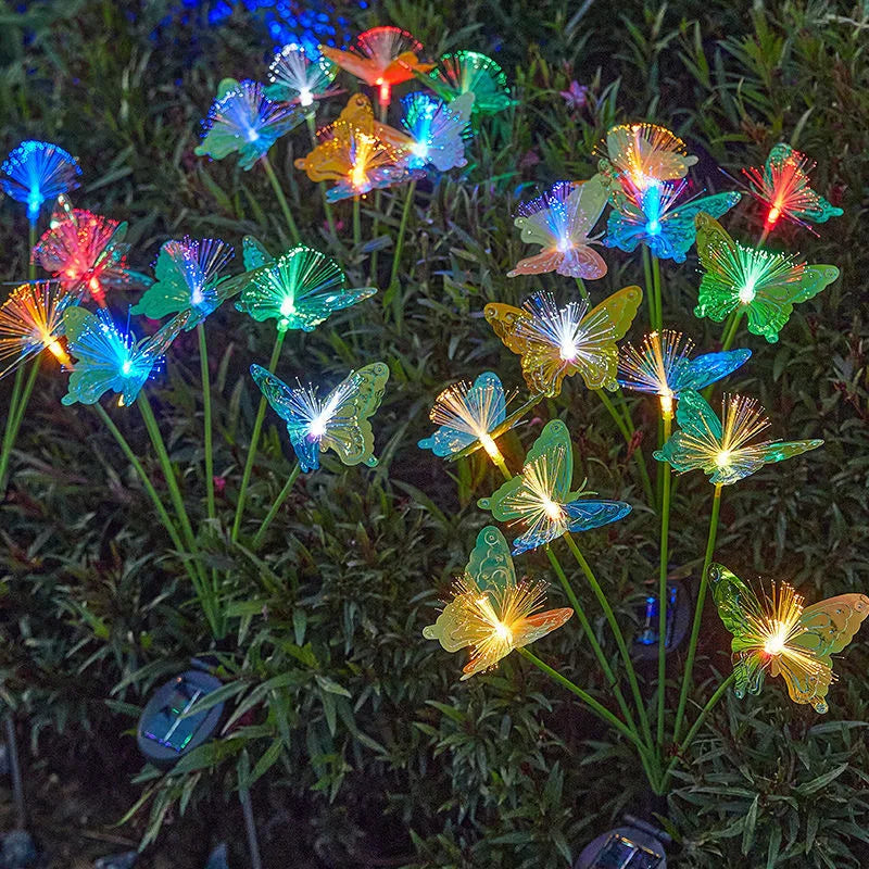 Solar LED Fiber Optic Butterfly Light 6 Head Garden