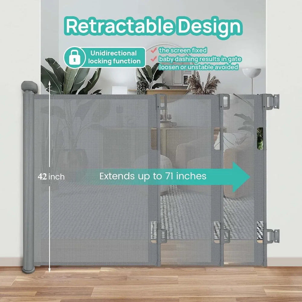 Retractable Baby Safety Gate for Doorways and Stairs
