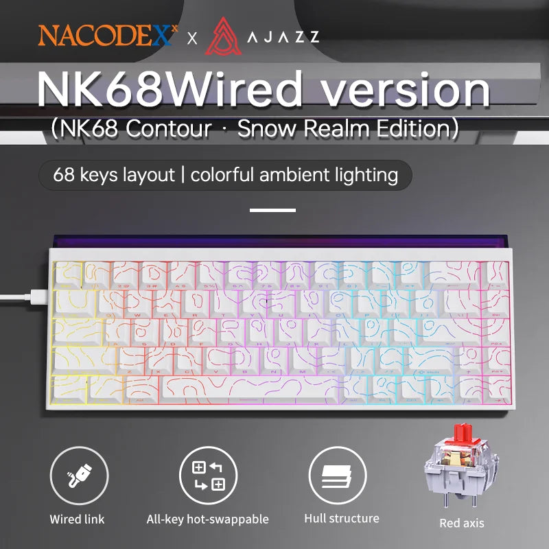 Ajazz NK68 Gaming Mechanical Keyboard Hot Swappable LED