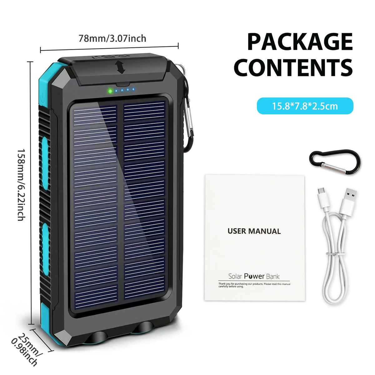 Solar Power Bank With Dual USB Ports And Flashlight