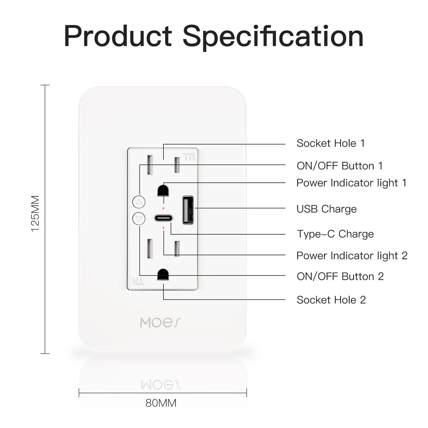 MOES WiFi Smart Power Outlet USB Type C