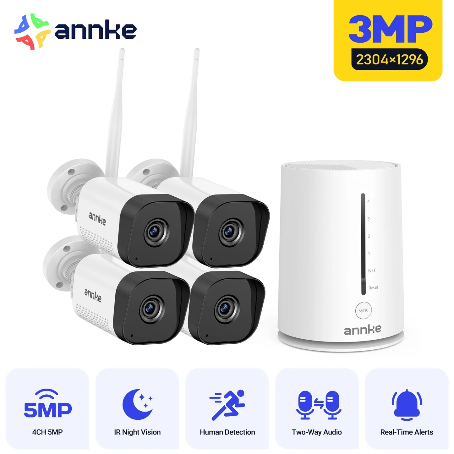 ANNKE Wireless CCTV System 3MP 4CH NVR Video Surveillance