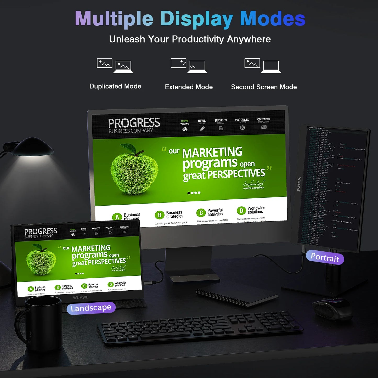 WUAWE Portable Monitor USB C HDMI Travel Display