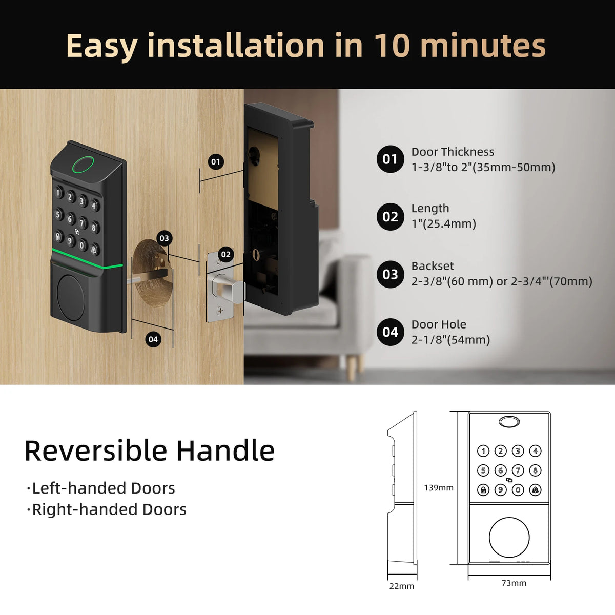 Viladepot Fingerprint Smart Door Lock With Keypad
