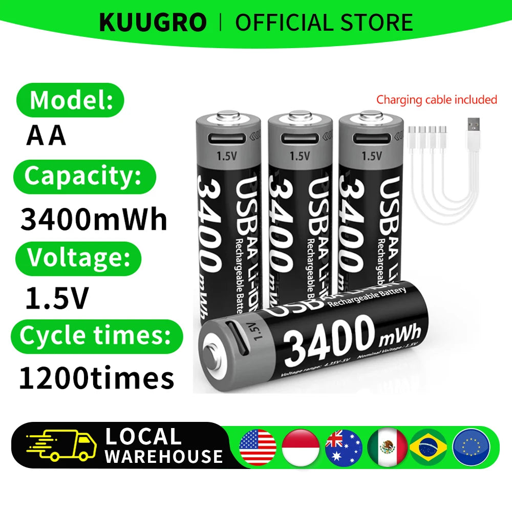 Kuugro USB Rechargeable Lithium Battery