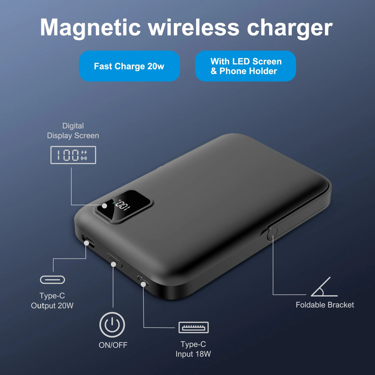 Magnetic Wireless Power Bank Fast Charger