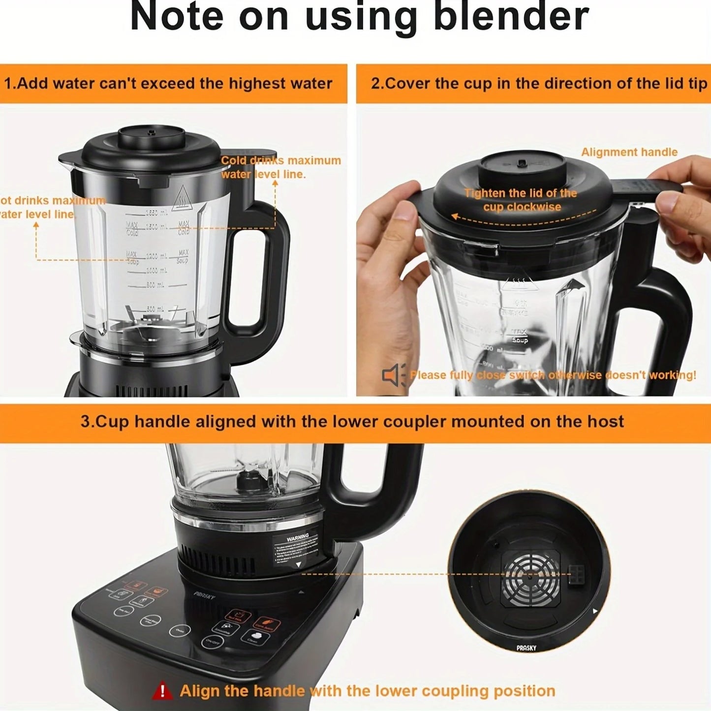 Prasky 2400W Heating Blender Auto Clean High Speed