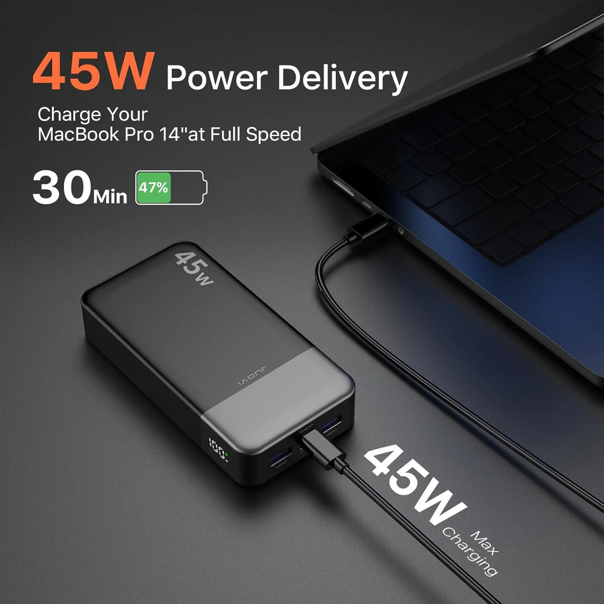 JUOVI 45W Fast Charging Power Bank With LED Display