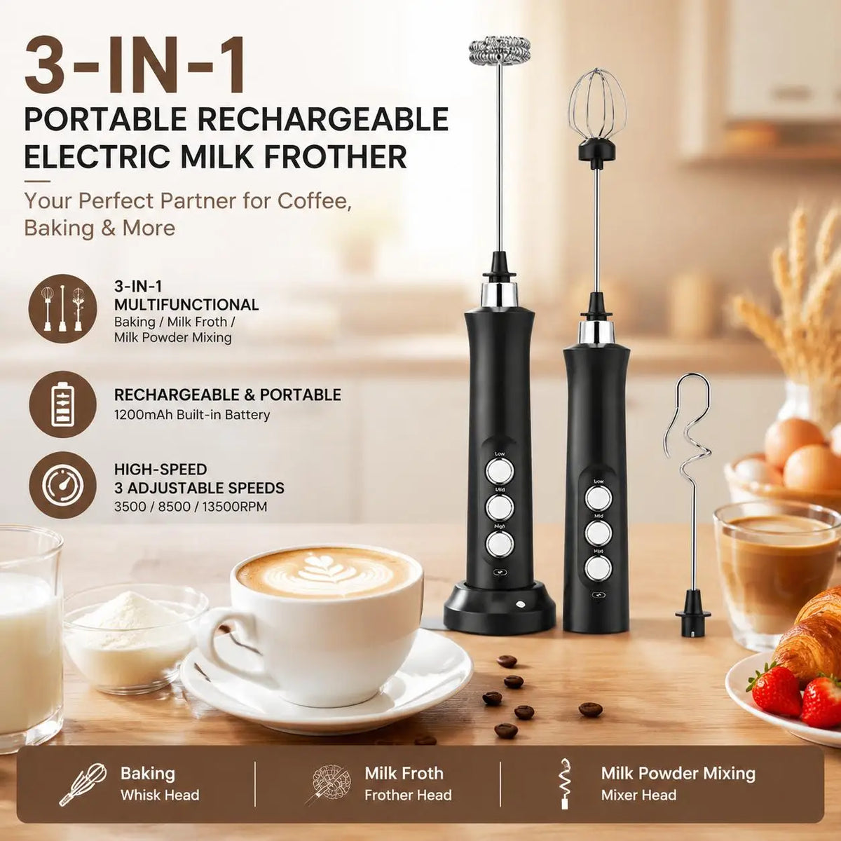Stonego USB Rechargeable Electric Milk Frother