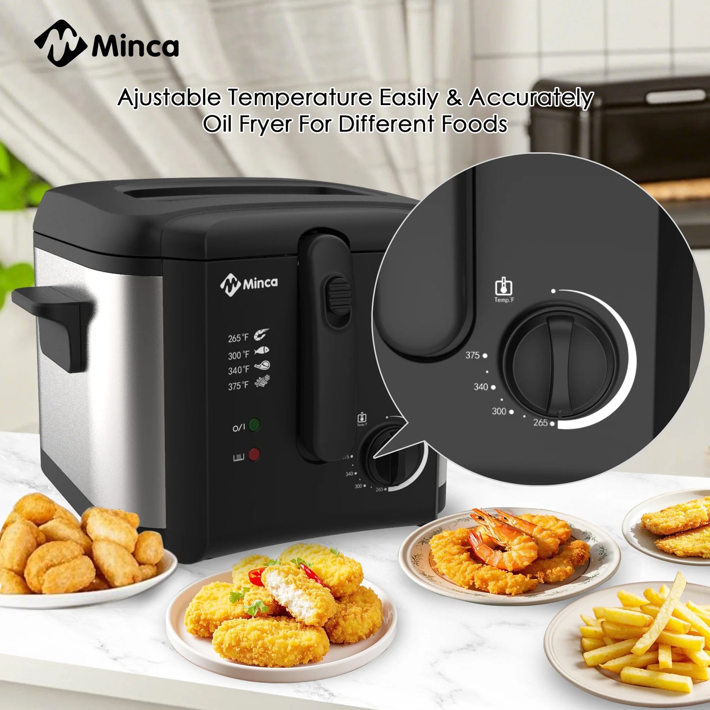 M Minca 1500W Fryer With Detachable Lid Odor Filter