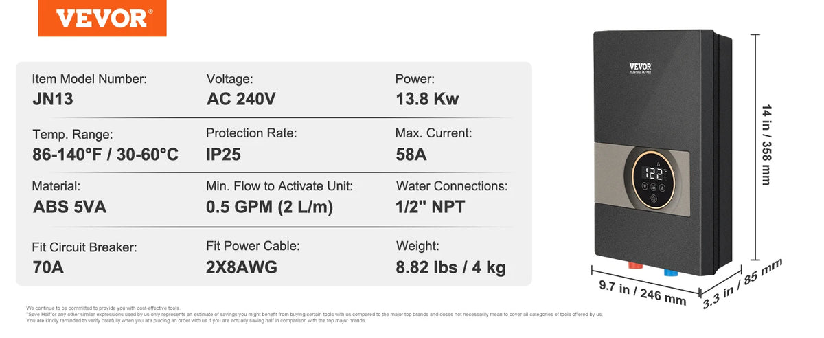 SucceBuy Instant Water Heater Digital Control