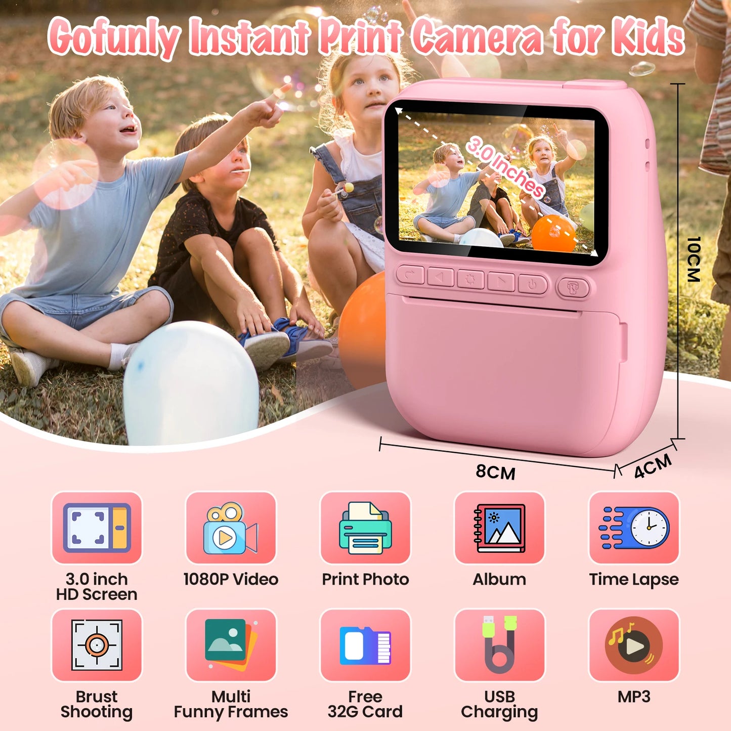 Diamooky CN Kids Instant Print Camera 32MP 1080P