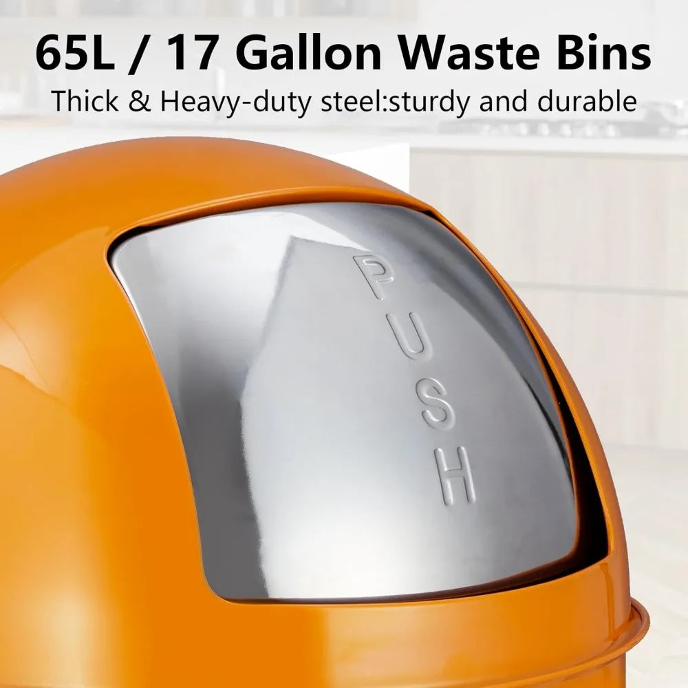 Stainless Steel Trash Can With Push Lid Heavy Duty