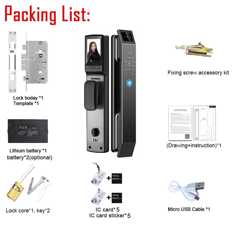 YKESDL 3D Face Recognition Door Lock With Camera