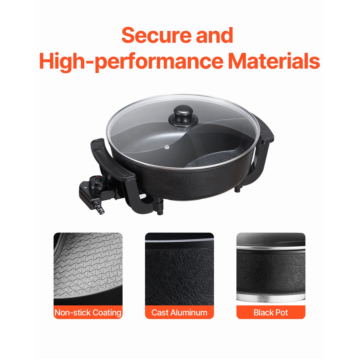SucceBuy Electric Hot Pot Double Flavor Non Stick Cooker