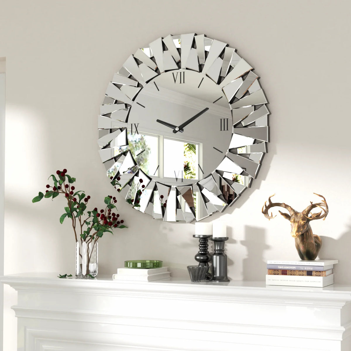 Modern Silent Wall Clock With Beveled Glass Edge