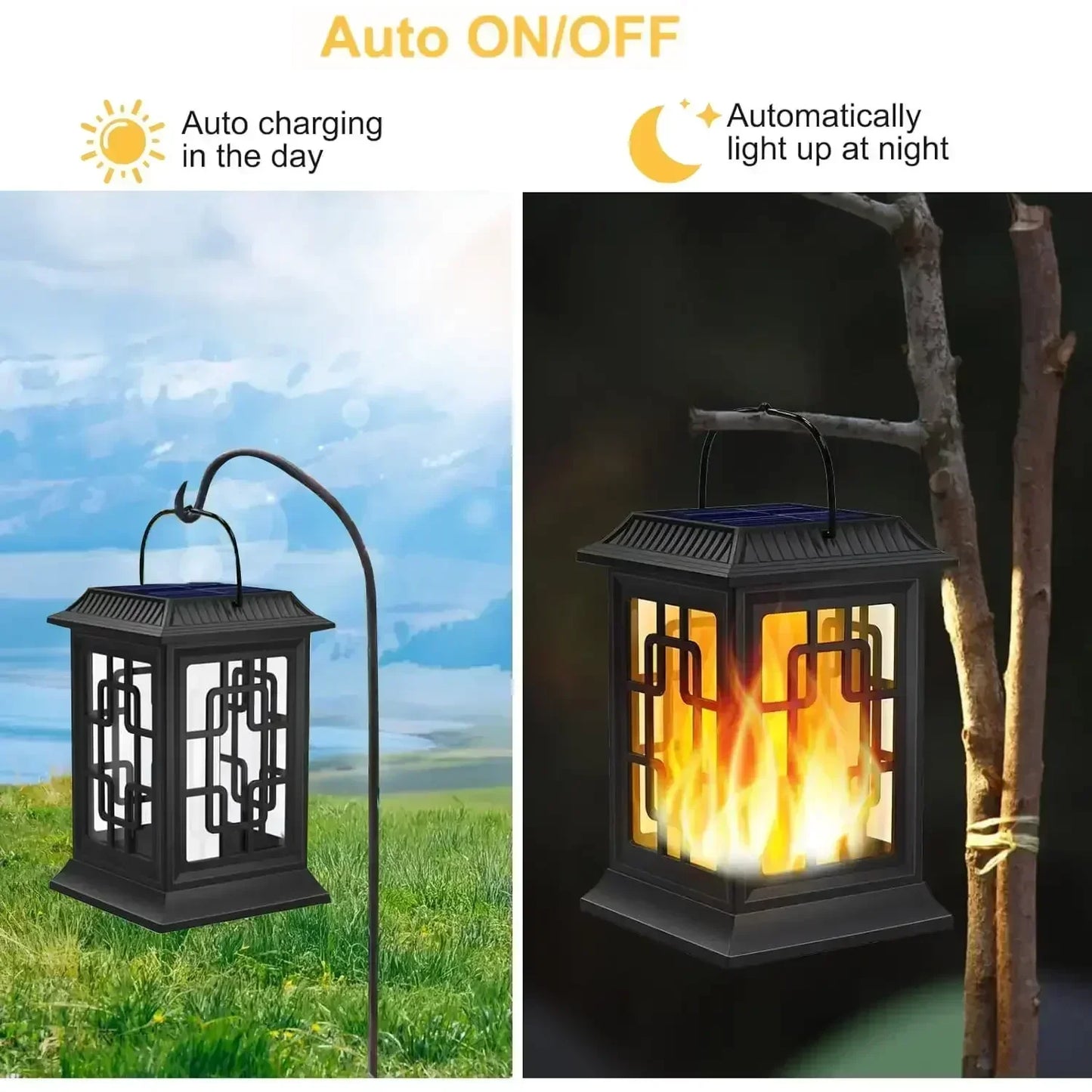 SZRSTH IP65 Waterproof Hanging Solar Flame Light Lantern