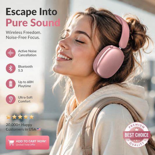 Wireless Bluetooth 5.3 Over Ear Headphones With Microphone